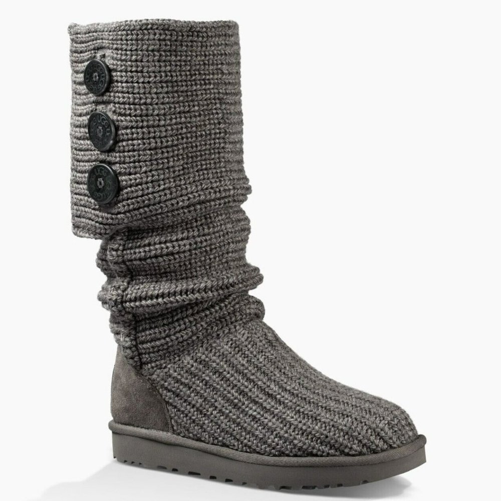 💥HOT ITEM💥UGG Cardy Sheepskin Wool Treadlite Slouch Button Boot in Grey - Picture 4 of 16
